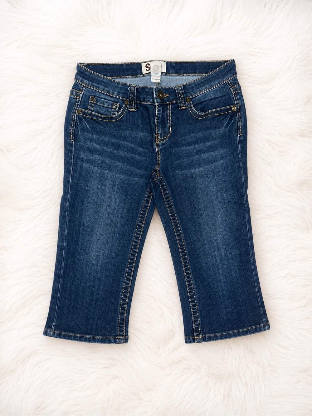SO Juniors Size 7 Denim Capri Jeans | Stretch Mid Rise Cropped Blue Jean Capris